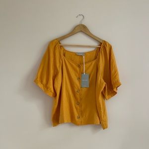 EVERLANE THE LINEN PUFF SLEEVE TOP - Marigold